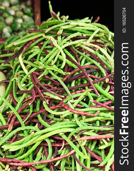 A lots runner beans in the market