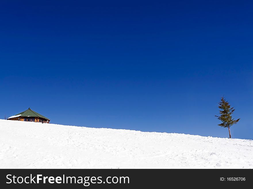 Alone house in the winter landscape