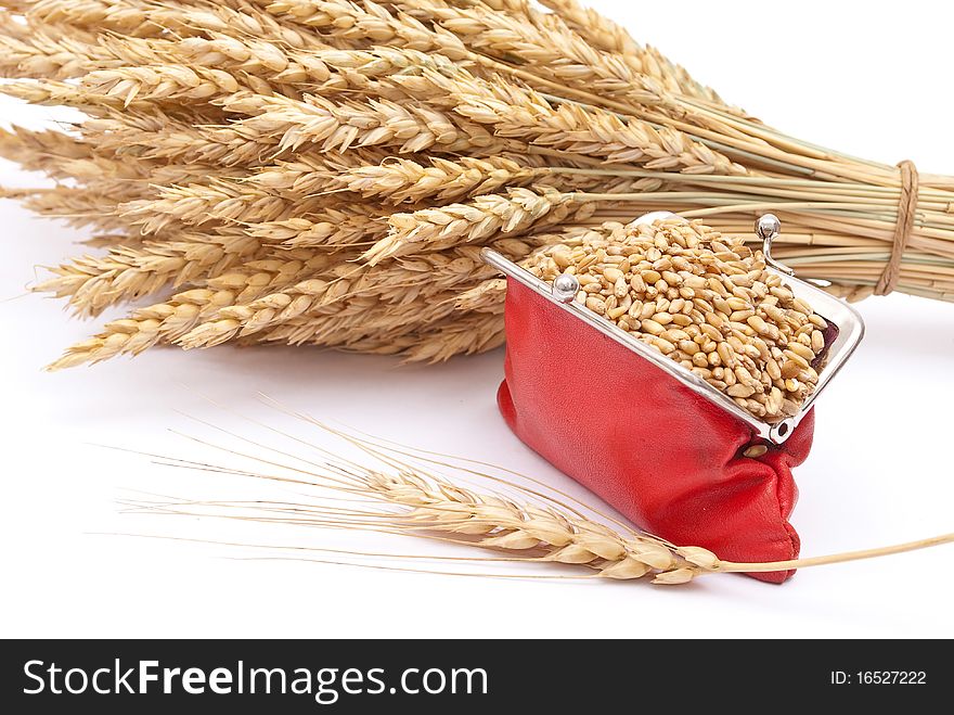 Red purse with wheat ears