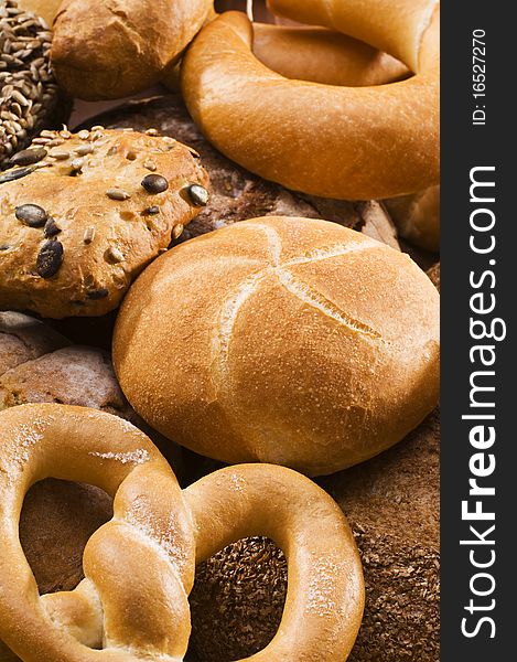 Mixed fresh bread background close up shoot