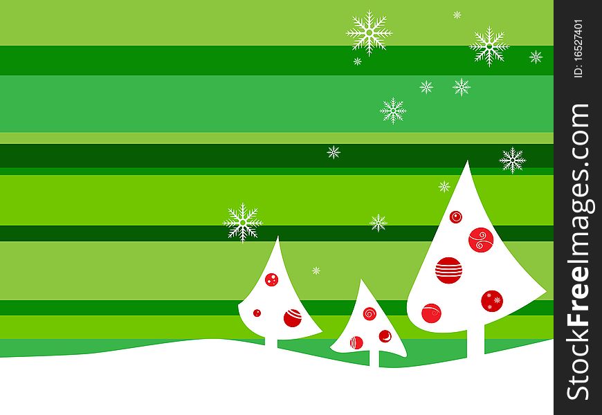 Vector picture for Christmas. White trees an green background. Vector picture for Christmas. White trees an green background