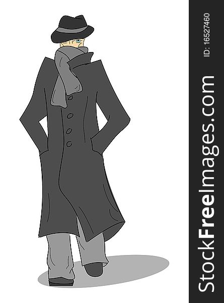 Vector picture of man in black coat. Vector picture of man in black coat