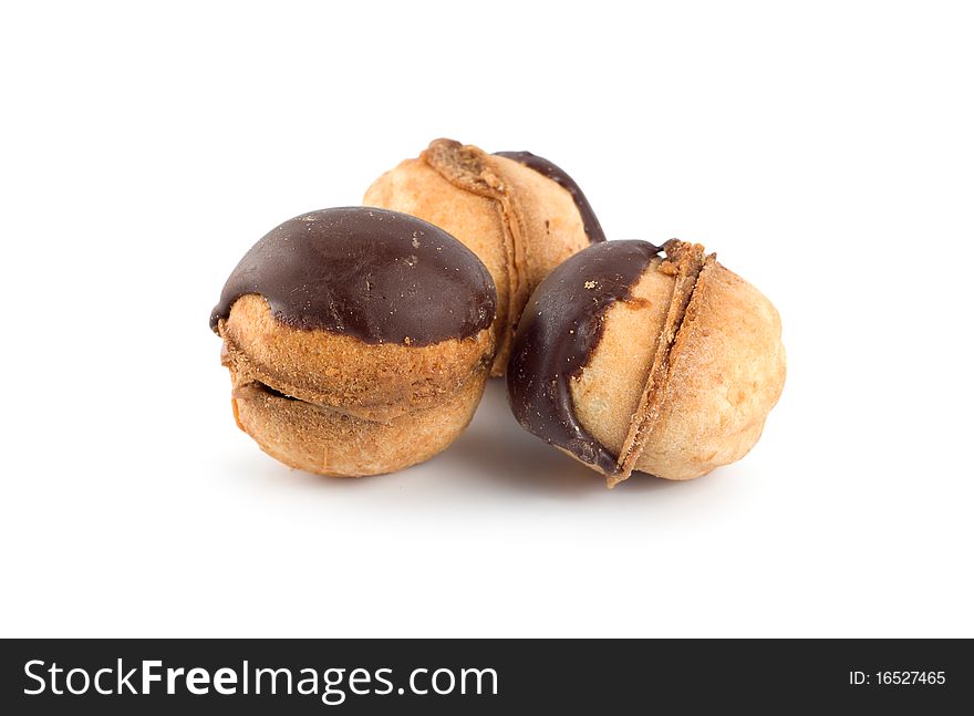 Cookies covered with chocolate isolated on white background
