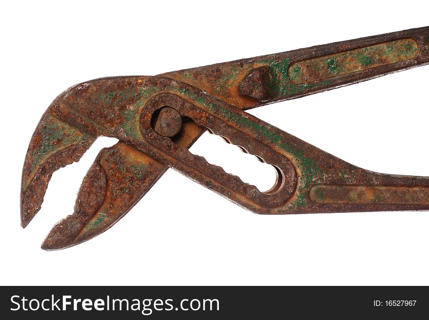 A rusty tool on a white background. A rusty tool on a white background
