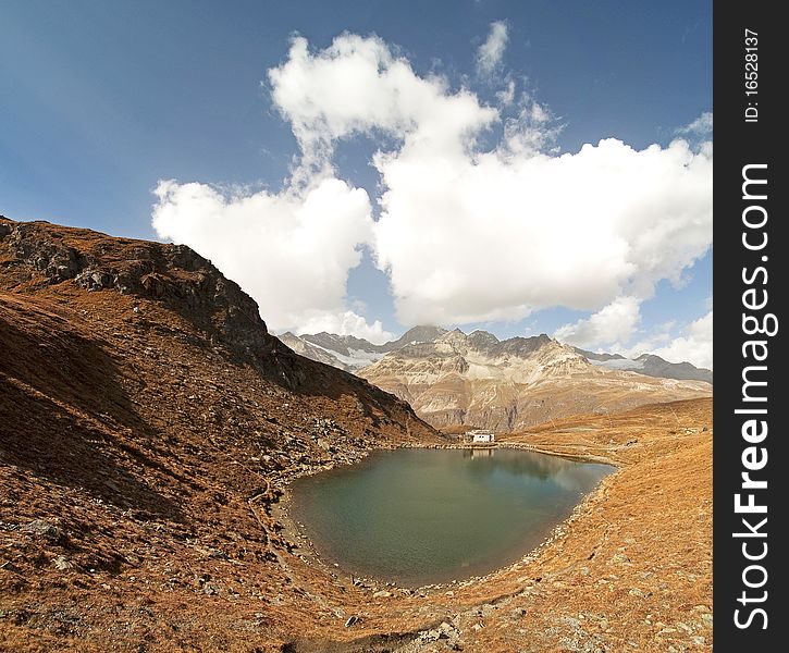 Wideangle view of a mountain lake. Wideangle view of a mountain lake