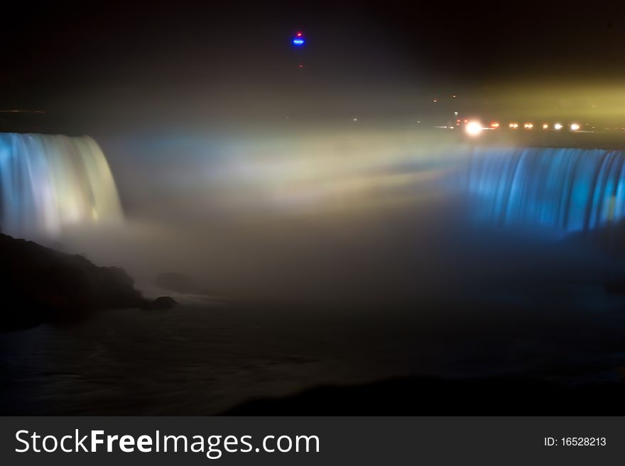 Illuminated Horseshoe Falls at night. Illuminated Horseshoe Falls at night