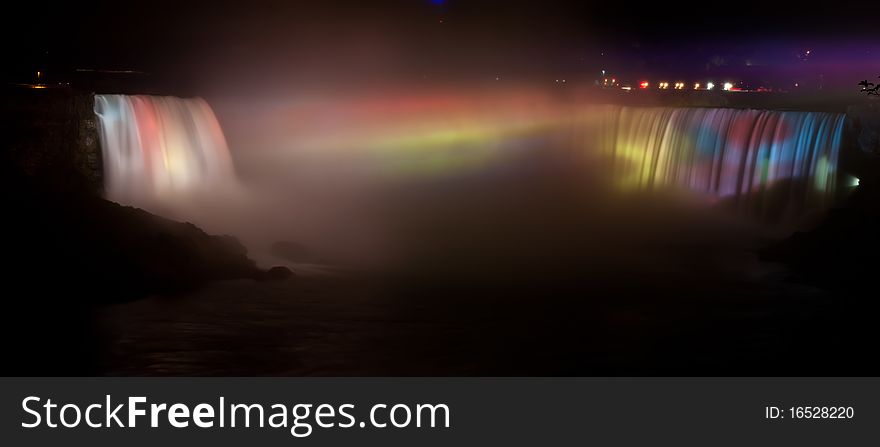 Illuminated Horseshoe Falls at night. Illuminated Horseshoe Falls at night