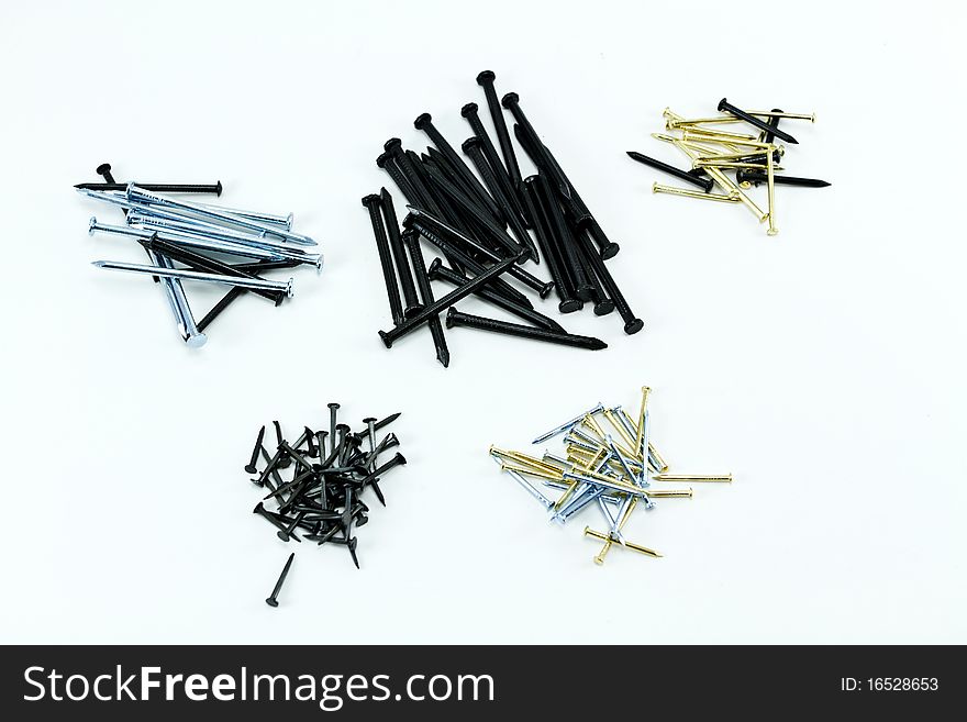 Many nails on a white background