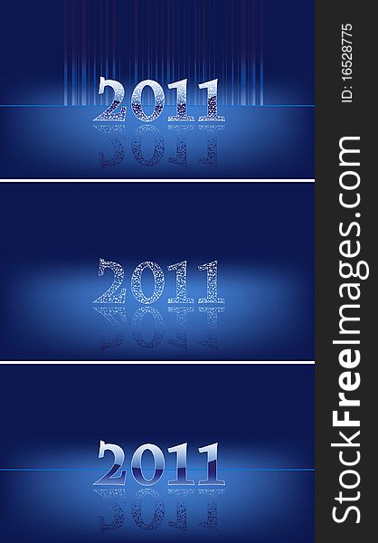 Set from three pictures of numbers in 2011 in dark blue. Set from three pictures of numbers in 2011 in dark blue