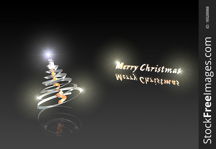 Abstract steel christmas tree with reflection over black