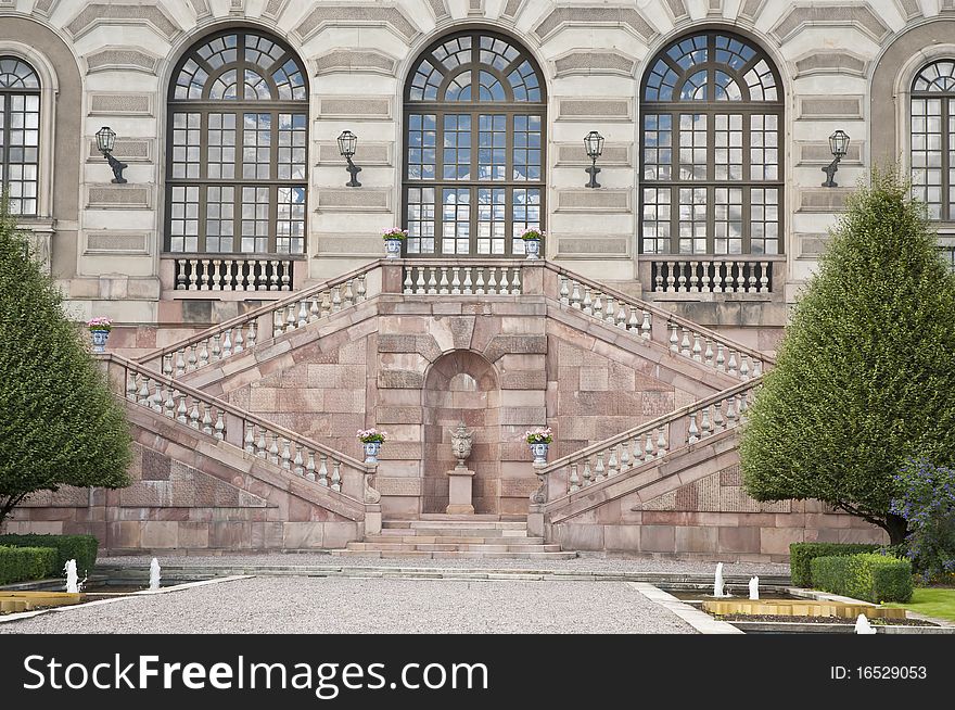 This is the side entrance to the Royal Castle in Stockholm, Sweden. This is the side entrance to the Royal Castle in Stockholm, Sweden.