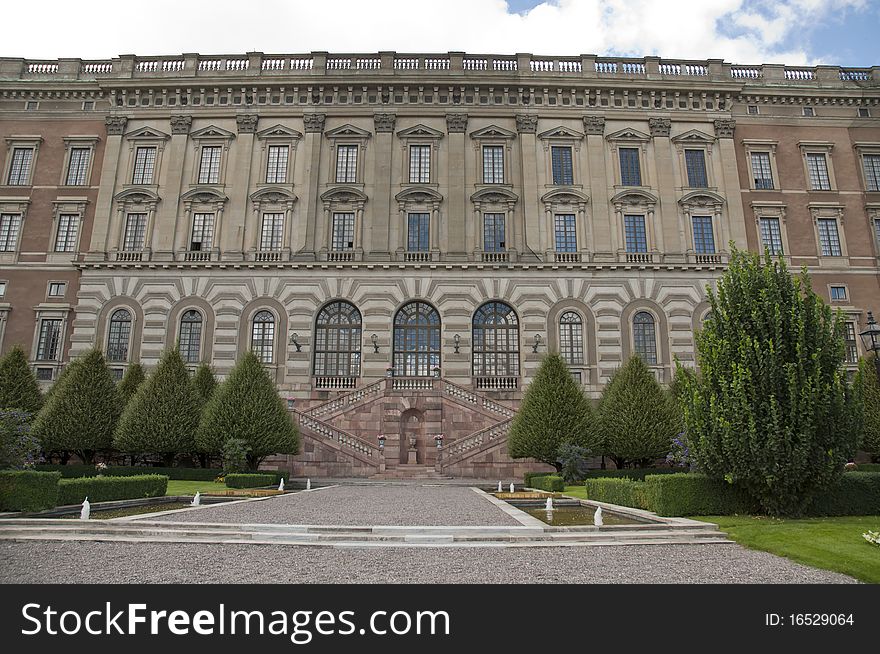 This is the side entrance to the Royal Castle in Stockholm, Sweden that had reflection pools on either side of walkway. This is the side entrance to the Royal Castle in Stockholm, Sweden that had reflection pools on either side of walkway.