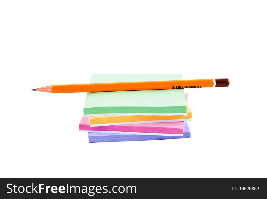 Pencil and stickers isolated on white background. Pencil and stickers isolated on white background.