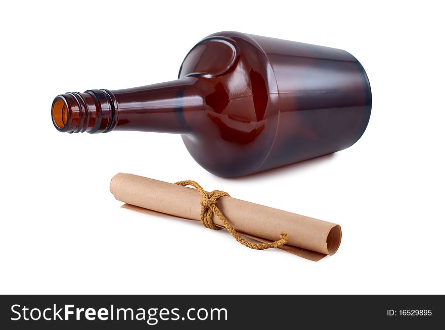 Paper roll, bottle isolated on white background.