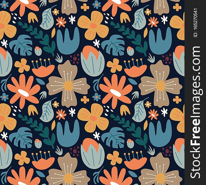 Seamless pattern big doodle flower  background.easy to change the color