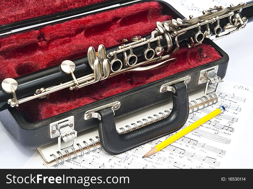Close-up of clarinet on the box
