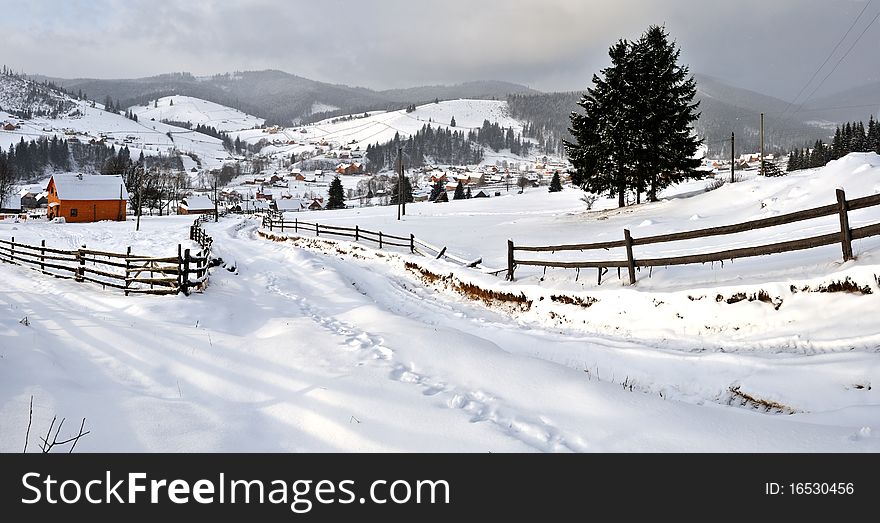 The Small village is high in mountains. The Small village is high in mountains