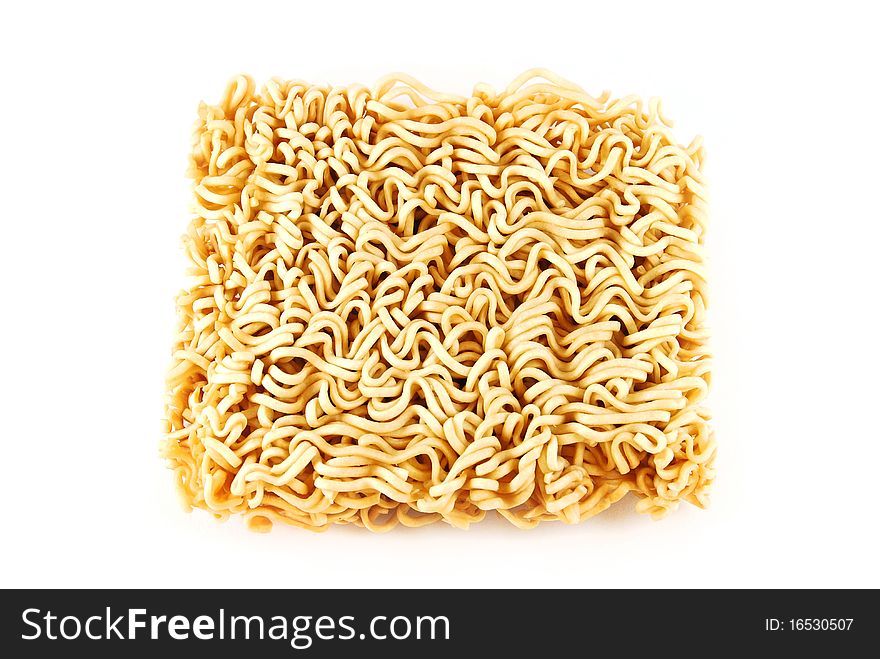 A block of Instant noodles isolated on white background