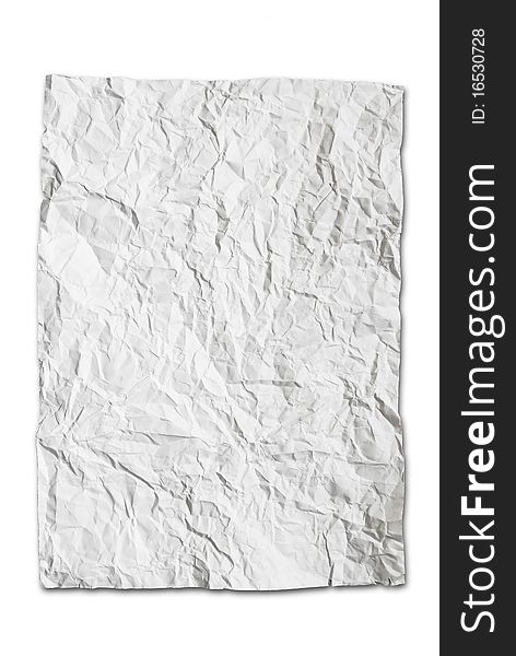 Wrinkled white paper isolated on white background
