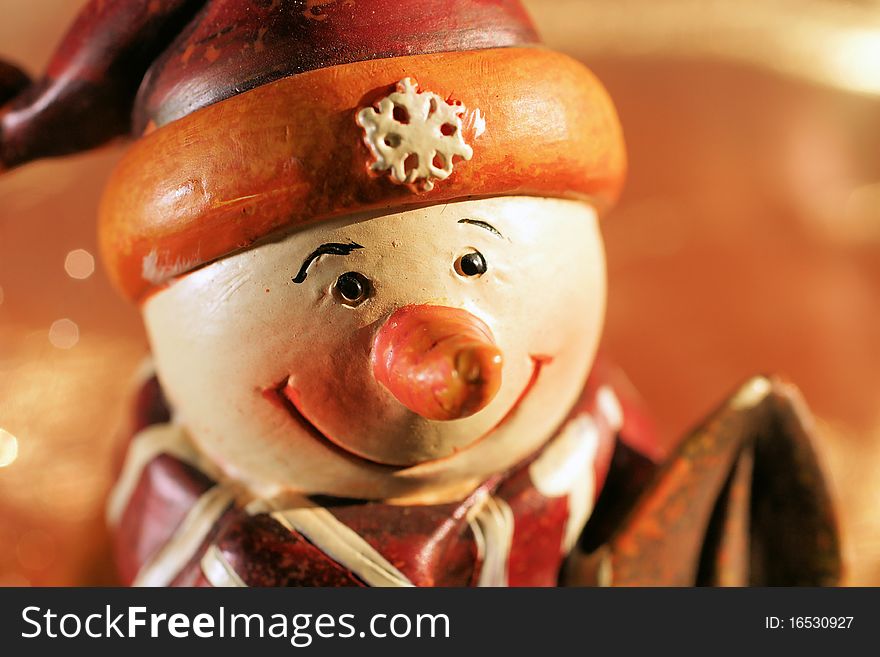 Close-up picture of the face of a snow-man figure. Close-up picture of the face of a snow-man figure