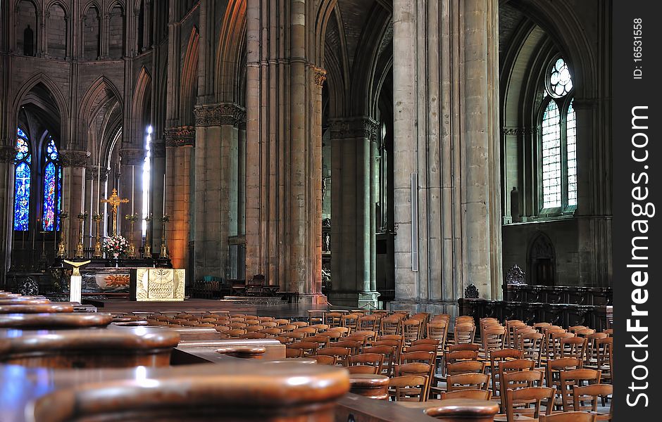 Interior of a cathedral in Reims.