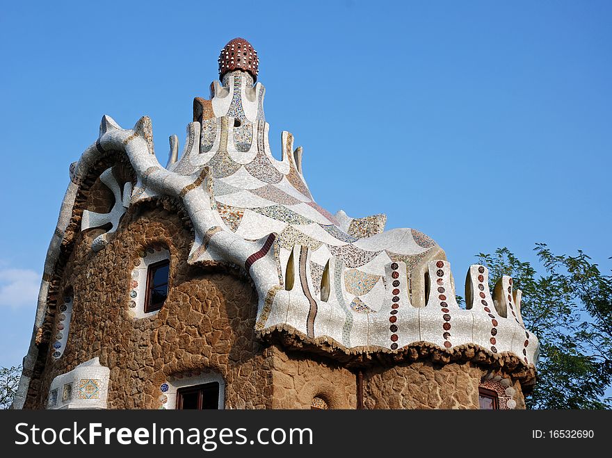 View of a detail of a Pavillion in Park Guell in Barcelona (Spain). View of a detail of a Pavillion in Park Guell in Barcelona (Spain)