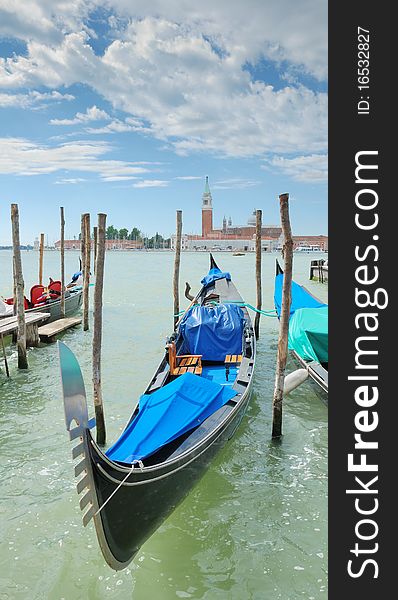 Gondola on the San Marco canal and Church of San Giorgio Maggiore in Venice, Italia. Gondola on the San Marco canal and Church of San Giorgio Maggiore in Venice, Italia.