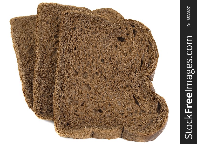 Slices of black ray grain Bread isolated on the white background.