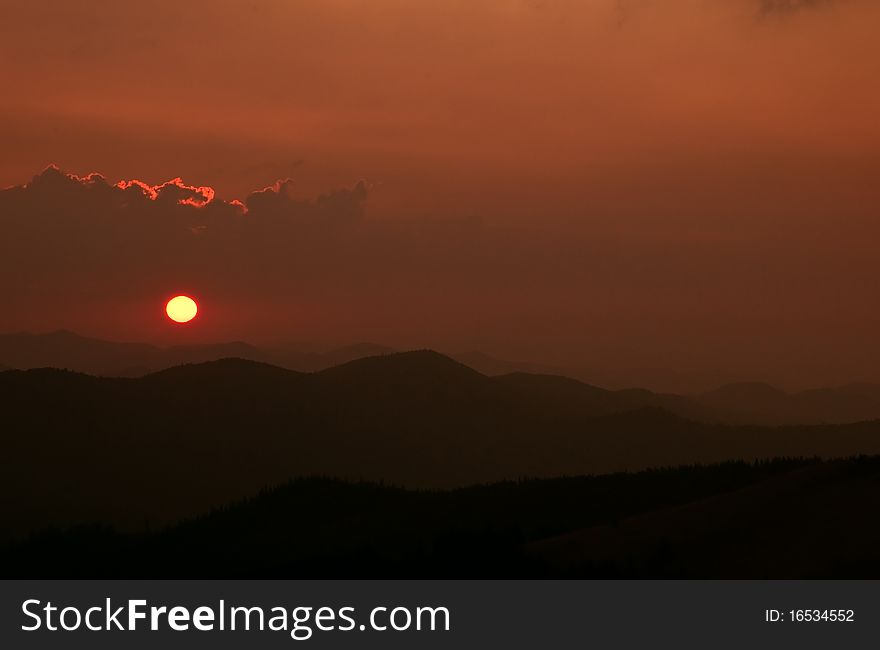 Beauty purple sunset on mountain