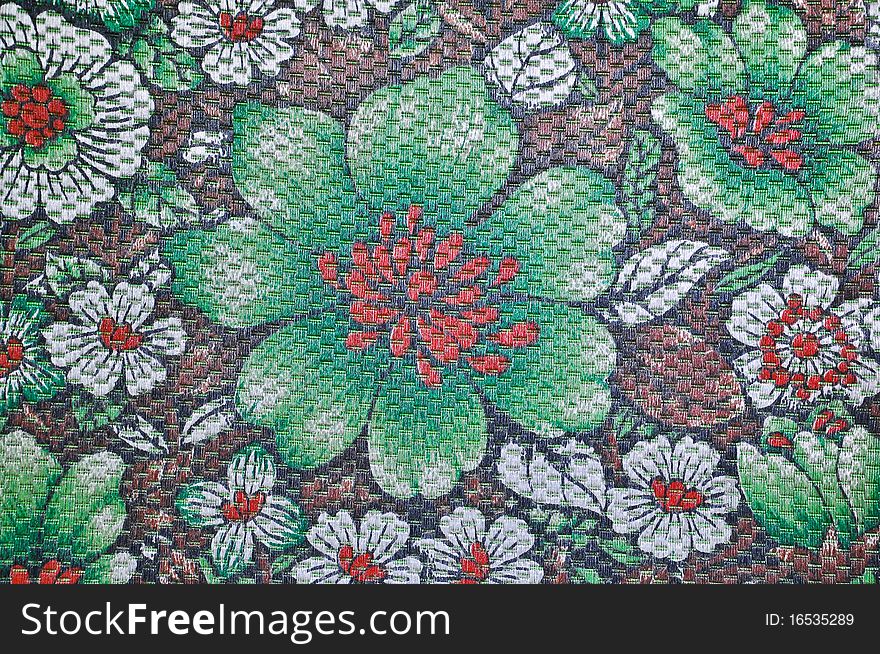 Thai Flower Pattern fabric in Red green and brown