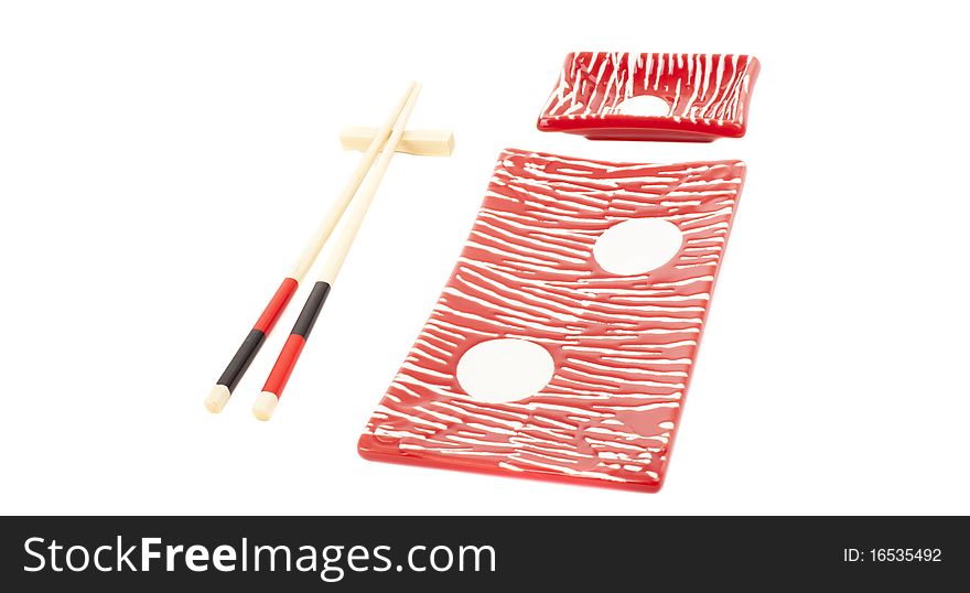 Series. Sushi plates and chopsticks