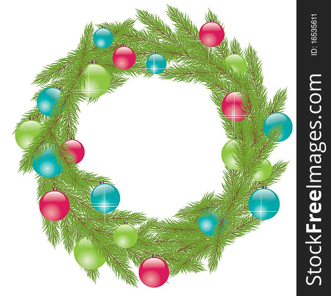 Christmas green Wreath with Fur-tree. Vector illustration. Christmas green Wreath with Fur-tree. Vector illustration