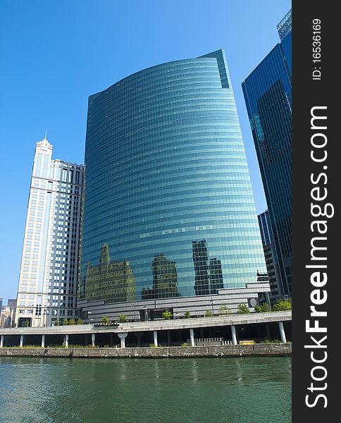 Modern Chicago office skyscrapers from the river. Modern Chicago office skyscrapers from the river