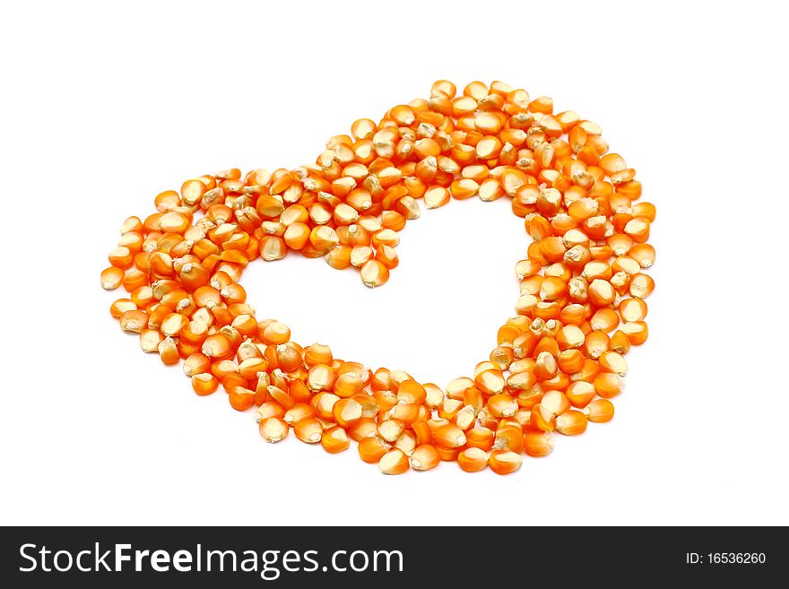 Corn seeds with heart pattern isolated