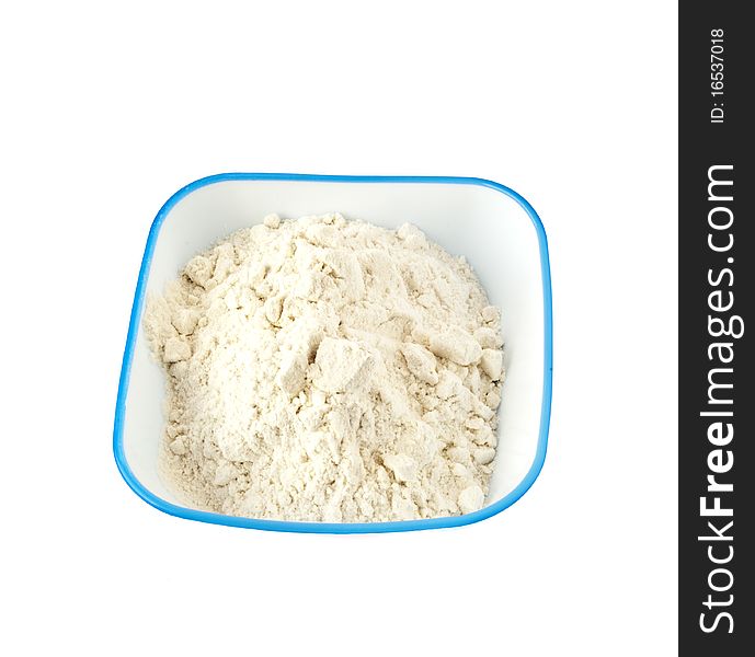 Container with flour on a white background. Container with flour on a white background