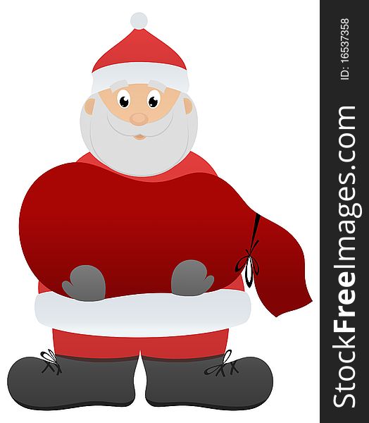 Nice Santa Claus with sackful of presents in one's arms