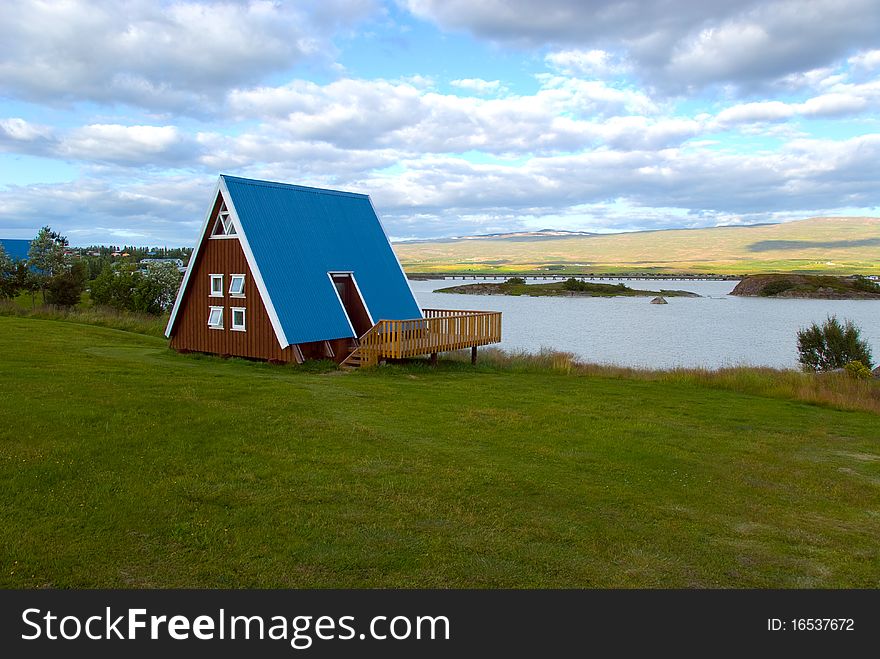 Characteristic cottage on Lake in Iceland. Characteristic cottage on Lake in Iceland