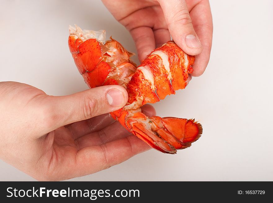 Lobster, pulling the tail out of shell