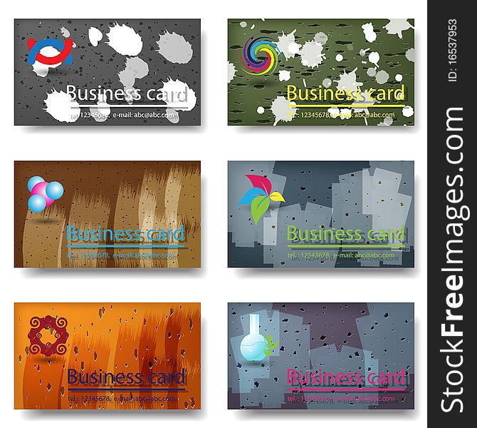 Illustration, six miscellaneouses business cards with logotype