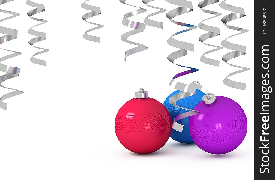 3d Christmas balls and tinsel on a white background