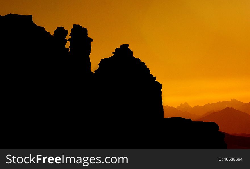 Silhouette of the mountains and evening sky