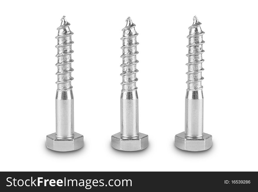 Macro of three screws with clipping path. Macro of three screws with clipping path