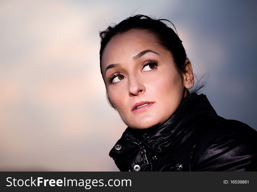 Beautiful woman portrait, outdoor portrait. Beautiful woman portrait, outdoor portrait