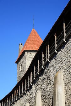 Part Of A Fortification With A Tower Royalty Free Stock Photography