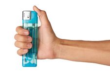 Blue Lighter In Hand Stock Images