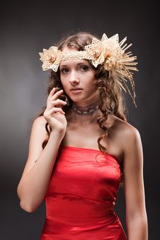 Beautiful Brunette Young Wooman In Ethnic Hat Royalty Free Stock Photos Beautiful Brunette Young Wooman In Ethnic Hat Royalty Free Stock Photos