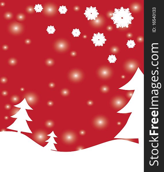 Christmas and new year background with trees and snowflakes, with space for text
