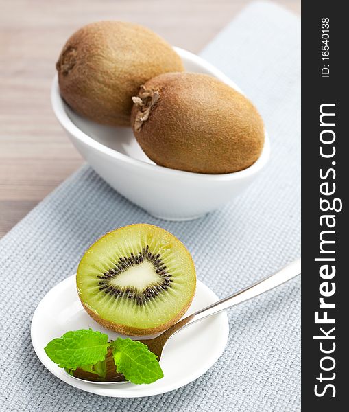 Fresh sliced kiwi fruit with spoon. Fresh sliced kiwi fruit with spoon