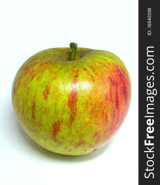 A red and yellow eating apple on a white background.
