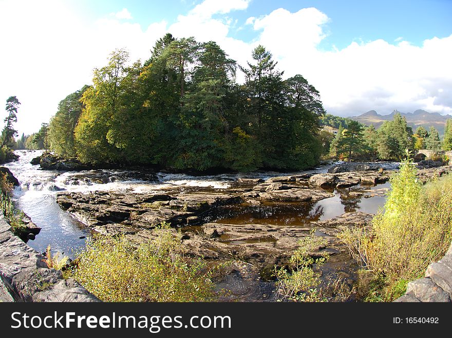A panoramic view of the river dochart in highland Perthshire. A panoramic view of the river dochart in highland Perthshire
